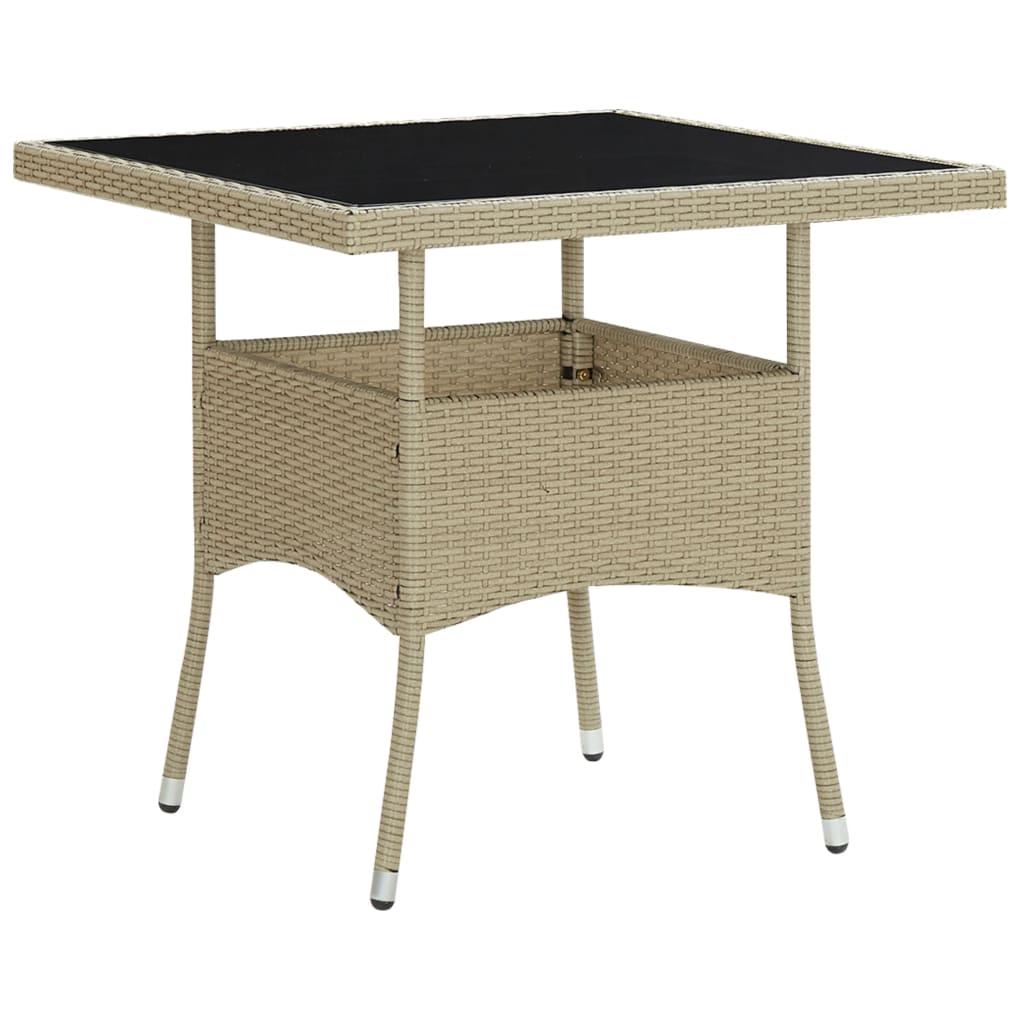 Outdoor Dining Table Beige Poly Rattan and Glass - Tyrell & Tyrell