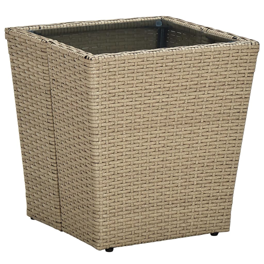 Tea Table Beige 41.5x41.5x44 cm Poly Rattan and Tempered Glass - R and M Furniture