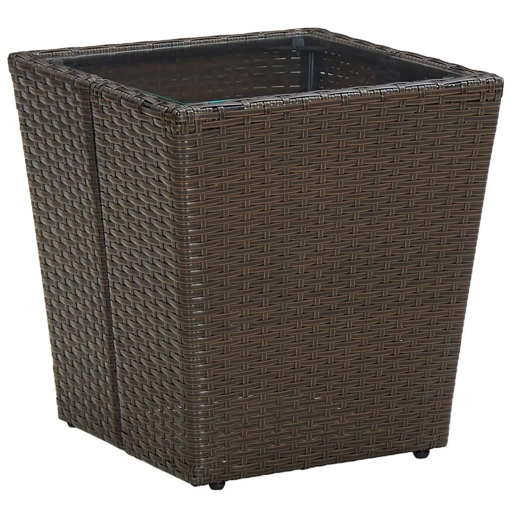 Tea Table Brown 41.5x41.5x44 cm Poly Rattan and Tempered Glass - Decor Base