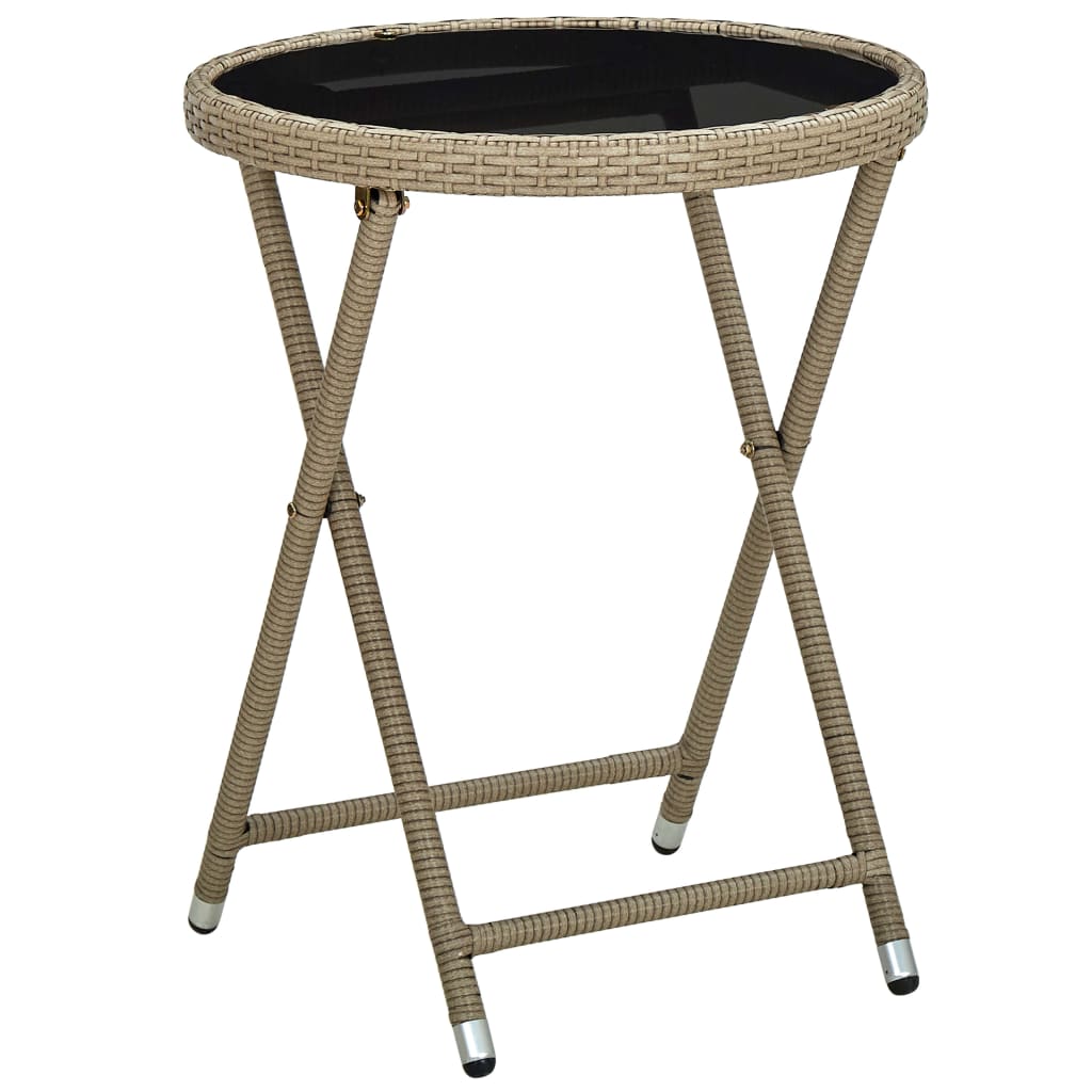 Tea Table Beige 60 cm Poly Rattan and Tempered Glass - Unbeatable Bargains