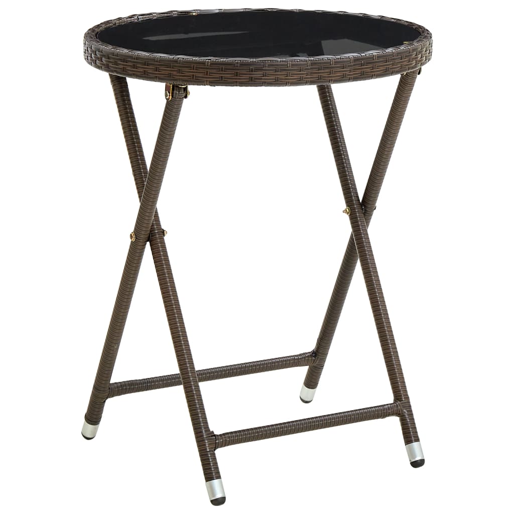 Tea Table Brown 60 cm Poly Rattan and Tempered Glass - R and M Furniture