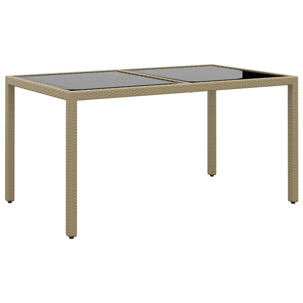 Garden Table 150x90x75 cm Tempered Glass and Poly Rattan Beige - Direct Imports