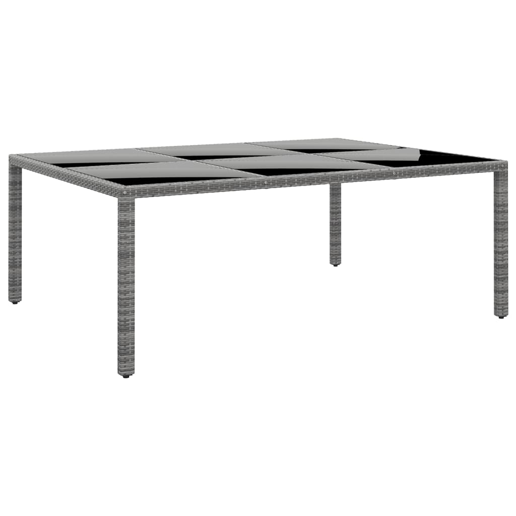 Garden Table 200x150x75 cm Tempered Glass and Poly Rattan Grey - Brittle & Co
