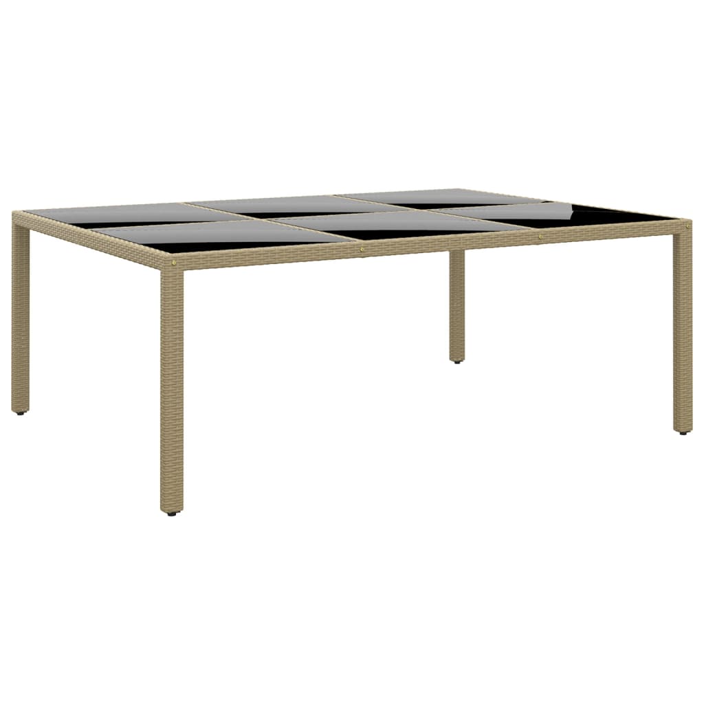 Garden Table 200x150x75 cm Tempered Glass and Poly Rattan Beige - Millennium Furniture