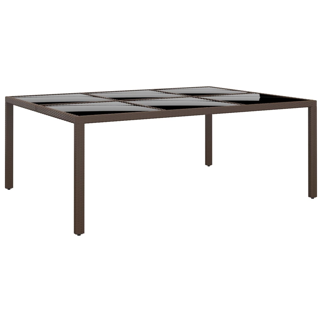 Garden Table with Glass Top Brown 200x150x75 cm Rattan - Casper Homes