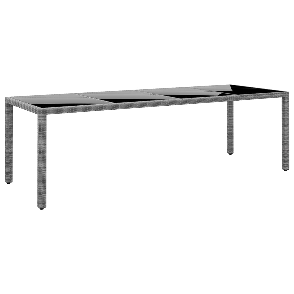 Garden Table 250x100x75 cm Tempered Glass and Poly Rattan Grey - Brittle & Co