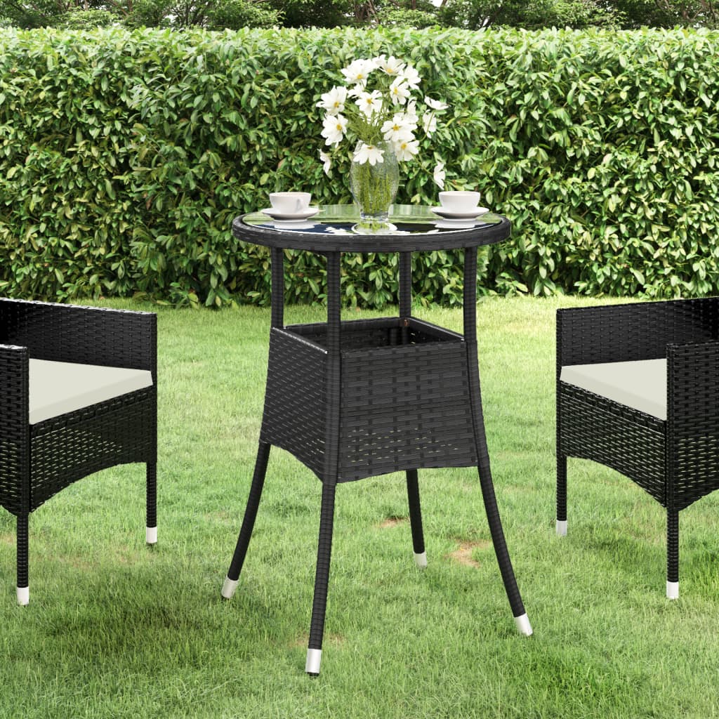 Garden Table Ã ̃60x75 cm Tempered Glass and Poly Rattan Black - The Home Maker