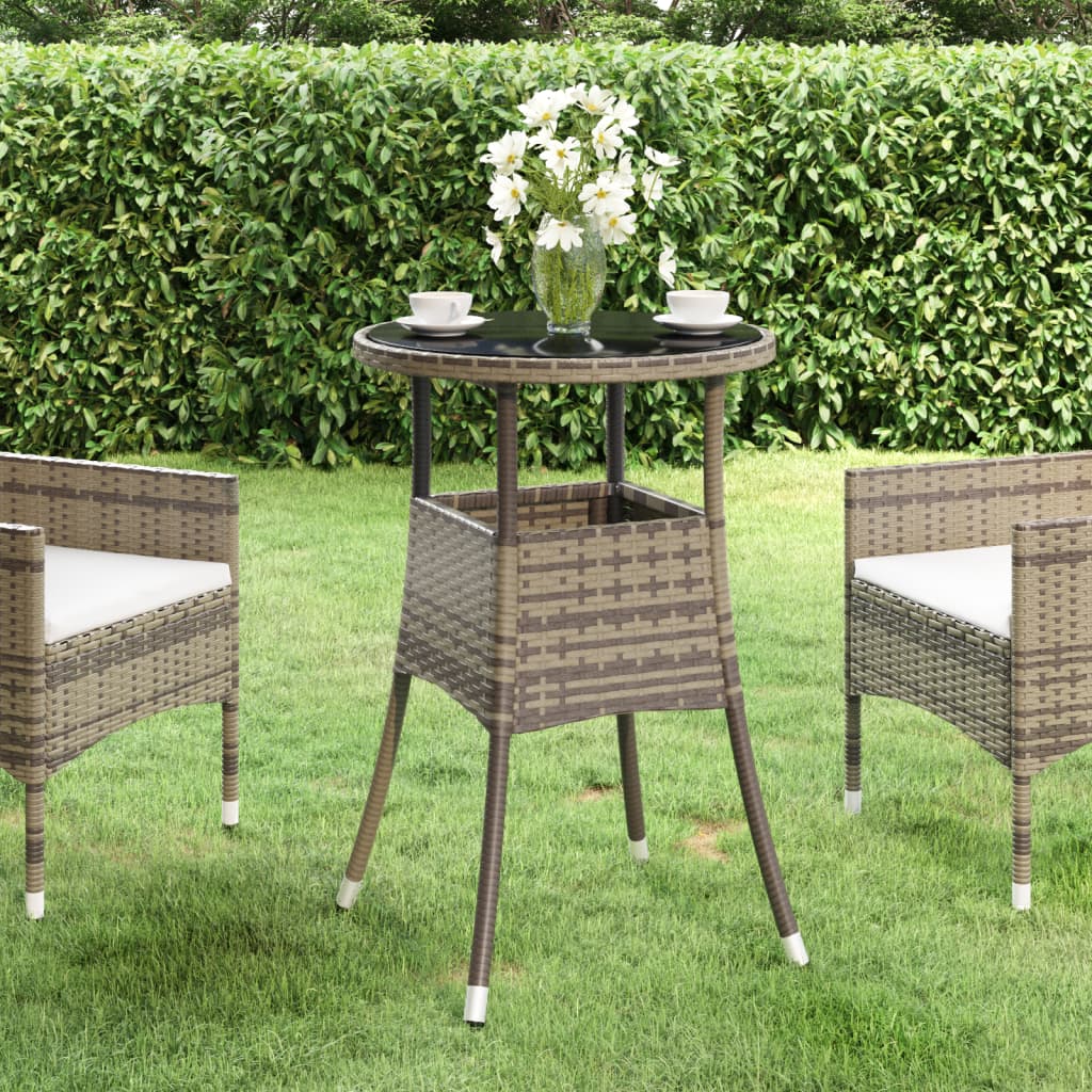 Garden Table Ã ̃60x75 cm Tempered Glass and Poly Rattan Grey - Merlin Deals