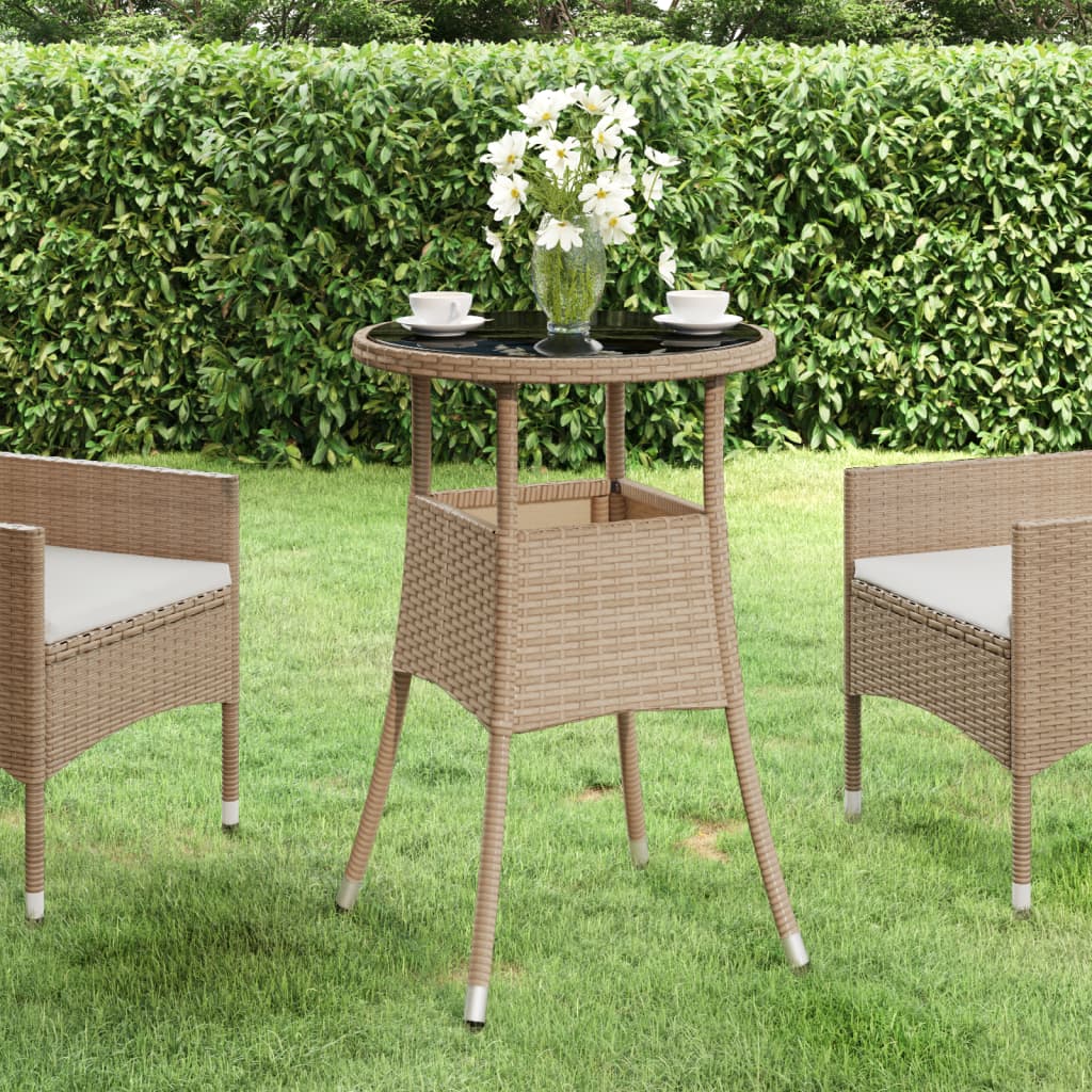 Garden Table Ã ̃60x75 cm Tempered Glass and Poly Rattan Beige - Decor Base