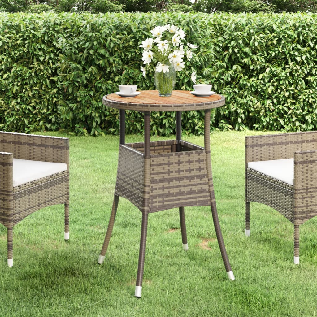 Garden Table Ã ̃60x75 cm Acacia Wood and Poly Rattan Grey - Tyrell & Tyrell