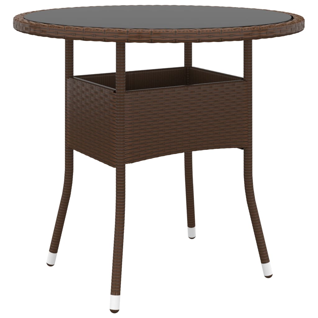 Garden Table Ã ̃80x75 cm Tempered Glass and Poly Rattan Brown - R and M Furniture