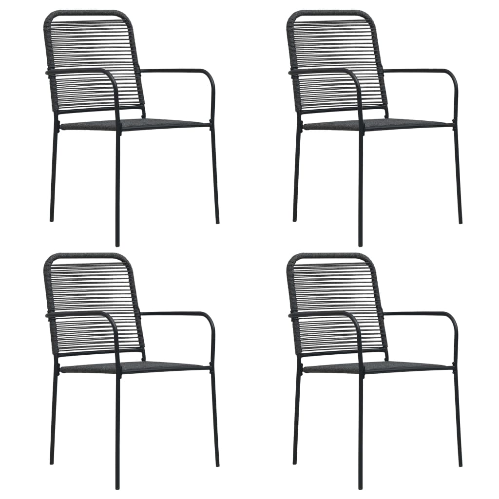 Garden Chairs 4 pcs Cotton Rope and Steel Black - Tyrell & Tyrell