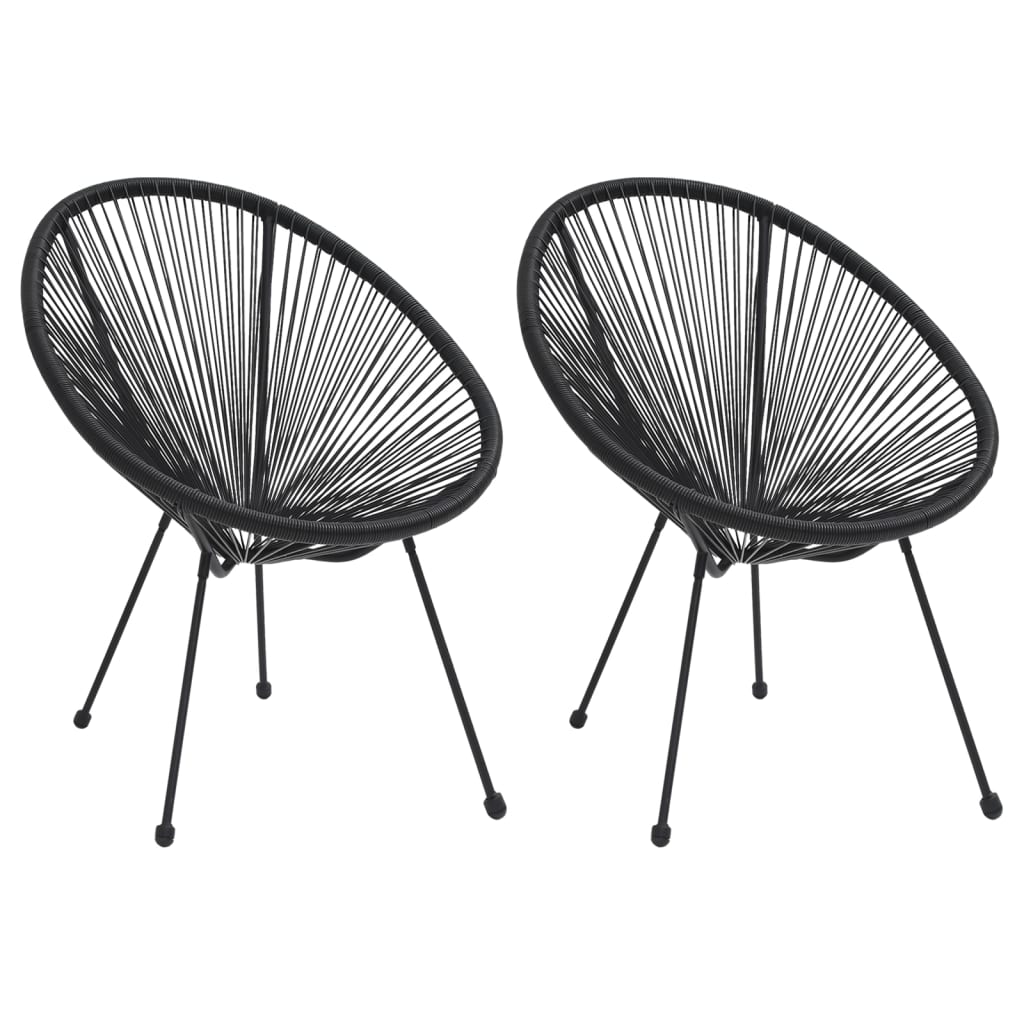 Garden Moon Chairs 2 pcs Rattan Black - Discount Dealers