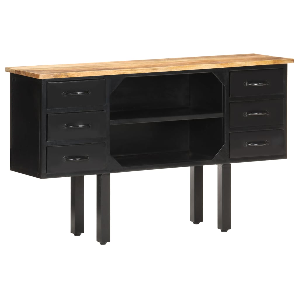 Sideboard 110x30x65 cm Solid Rough Mango Wood and Steel - Discount Dealers