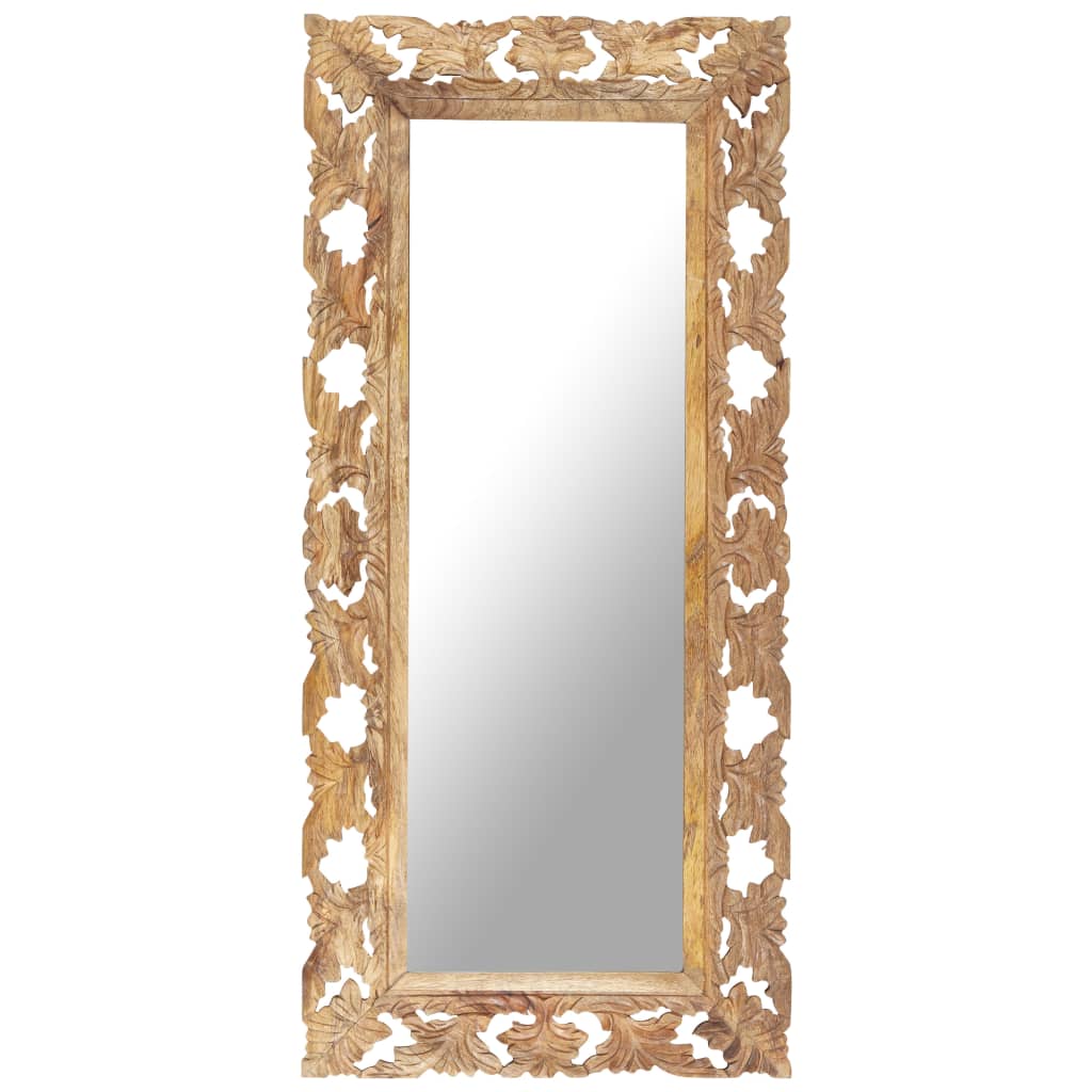 Hand Carved Mirror Brown 110x50cm Solid Mango Wood - Casper Homes