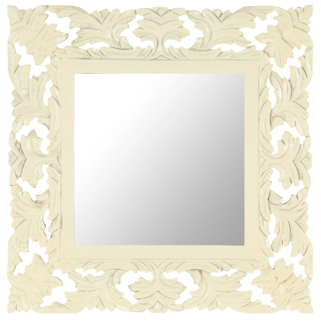 Hand Carved Mirror White 50x50cm Solid Mango Wood - R and M Furniture