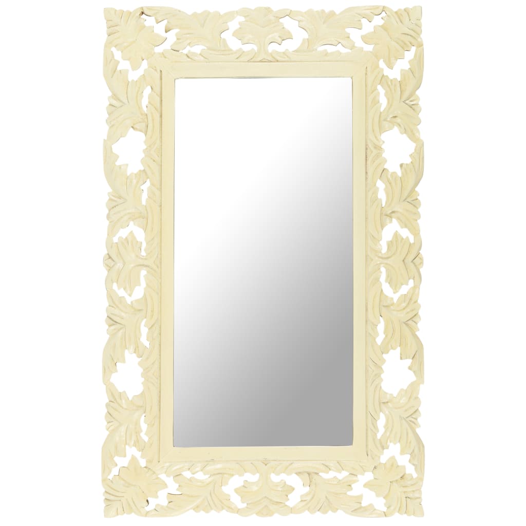 Hand Carved Mirror White 80x50cm Solid Mango Wood - Design Hut