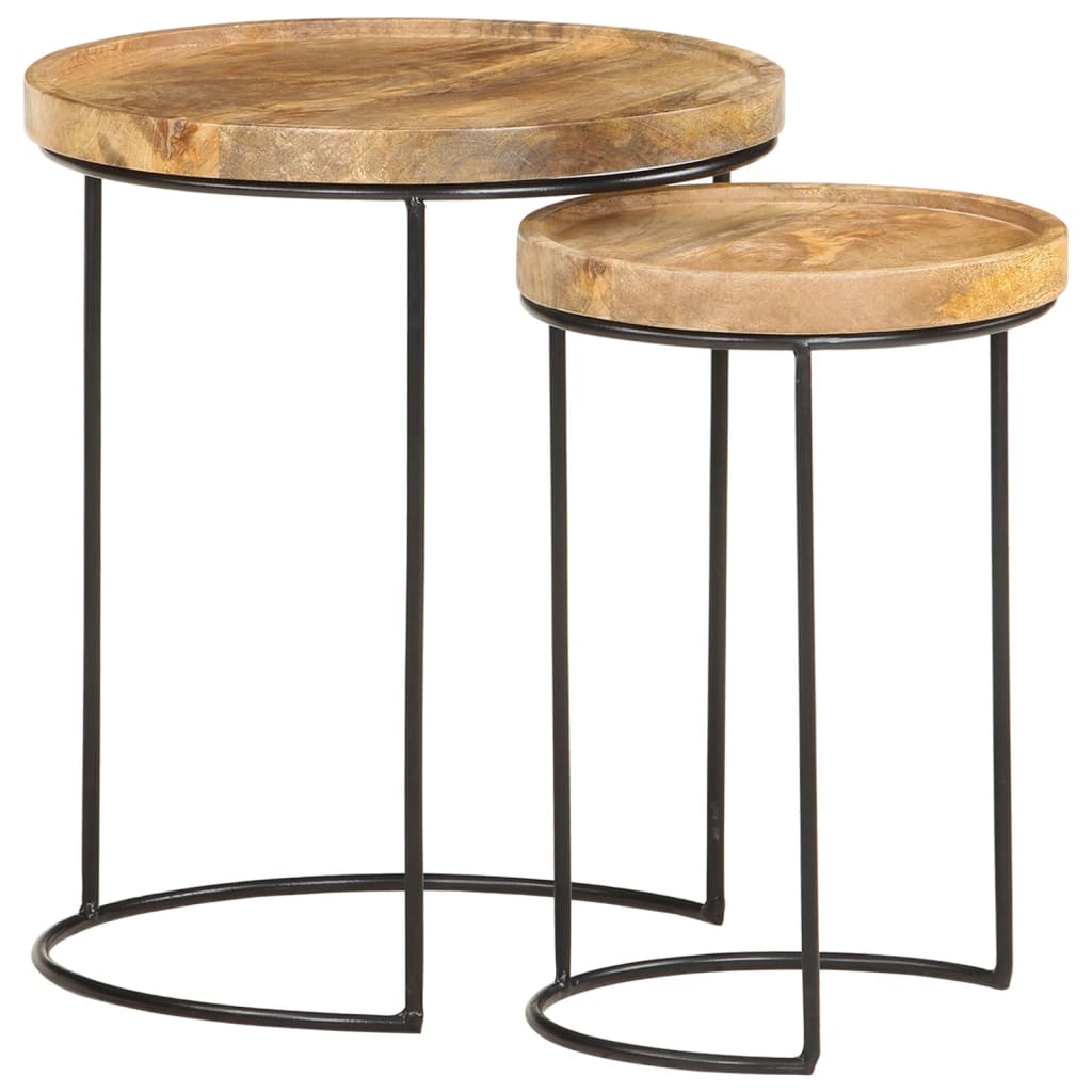 2 Piece Coffee Table Set Solid Mango Wood and Steel - Design Hut