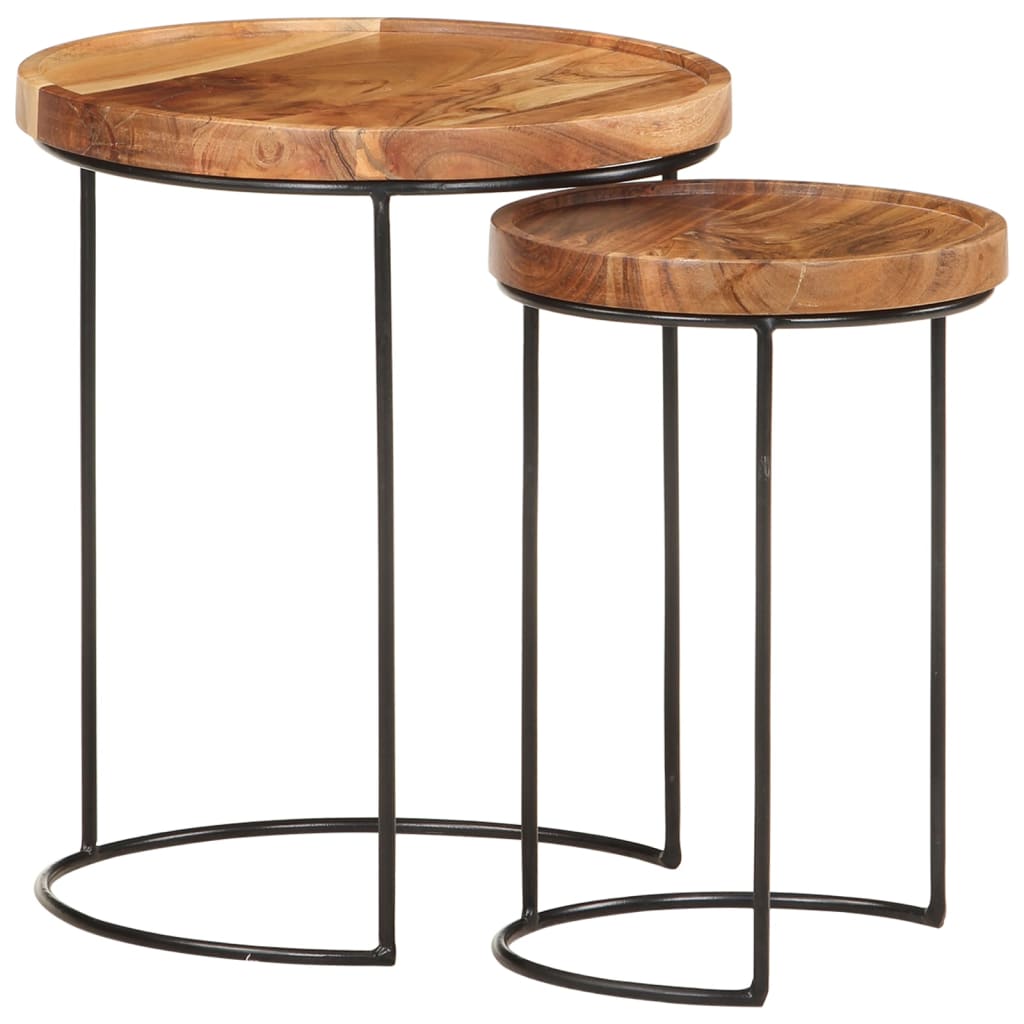 2 Piece Coffee Table Set Solid Acacia Wood and Steel - R and M Furniture