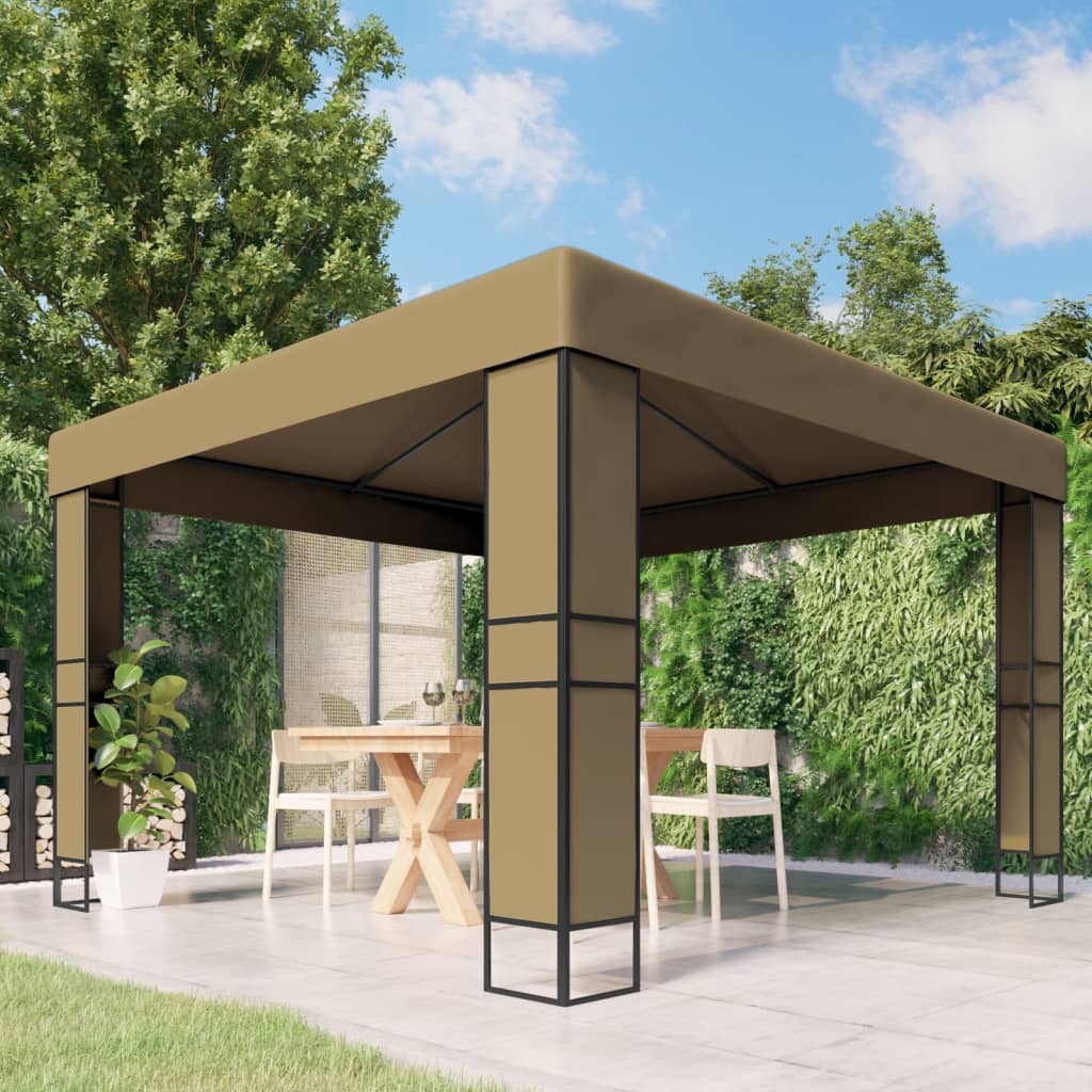 Gazebo with Double Roof 3x3x2.7 m Taupe 180 g/m2 - Merlin Deals