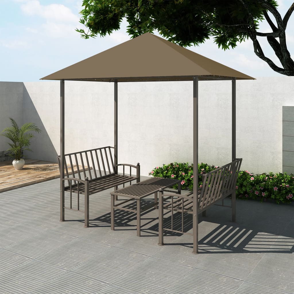 Garden Pavilion with Table and Benches 2.5x1.5x2.4 m Taupe 180 g/m2 - Discount Dealers