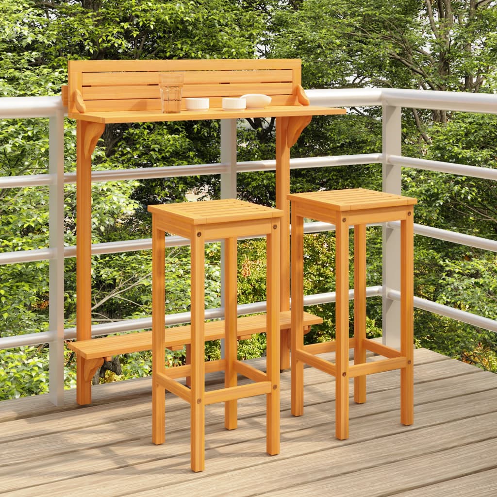 3 Piece Balcony Bar Set Solid Acacia Wood - Unbeatable Bargains