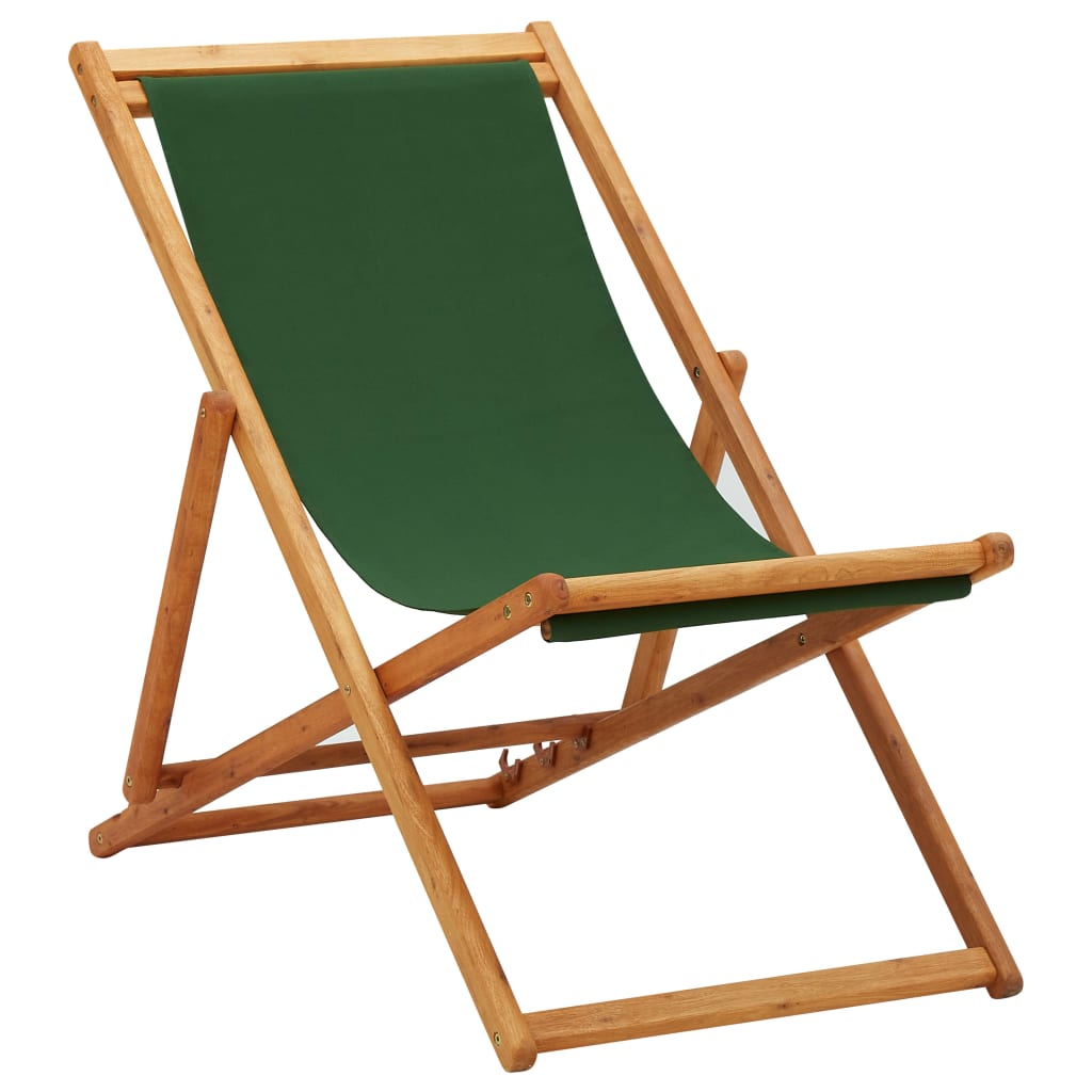 Folding Beach Chair Eucalyptus Wood and Fabric Green - Discount Dealers