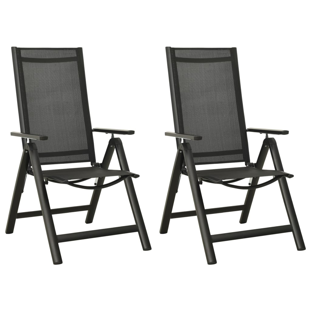 Folding Garden Chairs 2 pcs Textilene and Aluminium Black - Merlin Deals