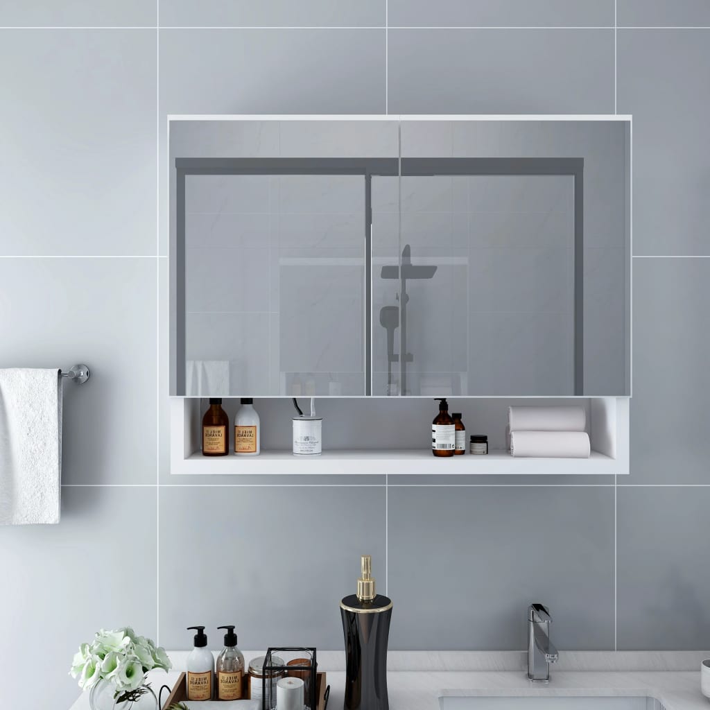 LED Bathroom Mirror Cabinet White 80x15x60 cm MDF - R and M Furniture