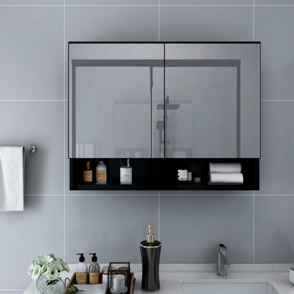 LED Bathroom Mirror Cabinet Black 80x15x60 cm MDF - Discount Dealers
