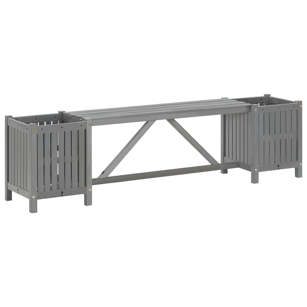 Garden Bench with 2 Planters 150cm Solid Acacia Wood Grey - All Things Good