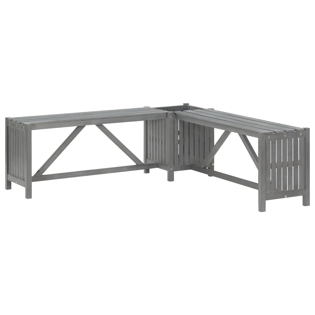 Garden Corner Bench with Planter 117cm Solid Acacia Wood Grey - Merkel Designers