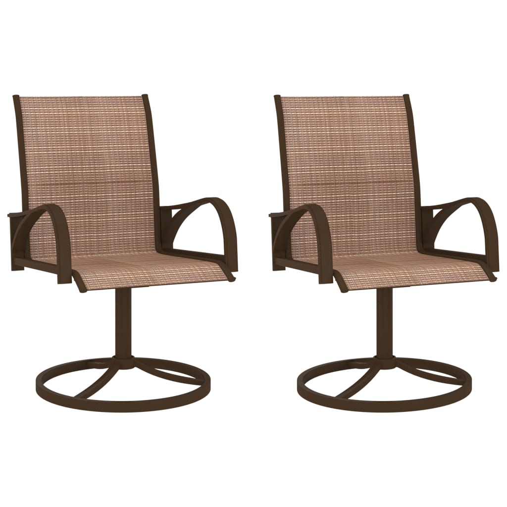 Garden Swivel Chairs 2 pcs Textilene and Steel Brown - Tyrell & Tyrell