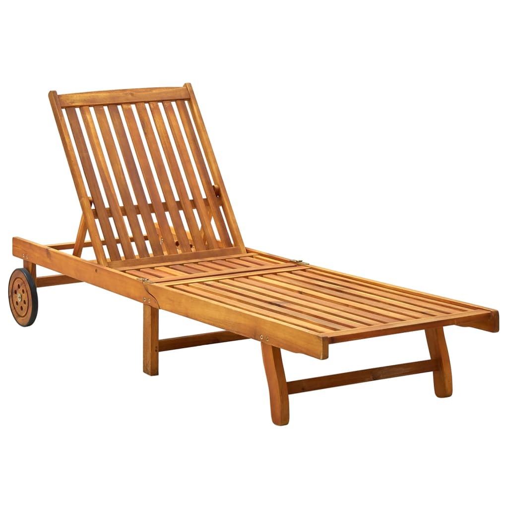 Sun Lounger Solid Acacia Wood - The Home Maker