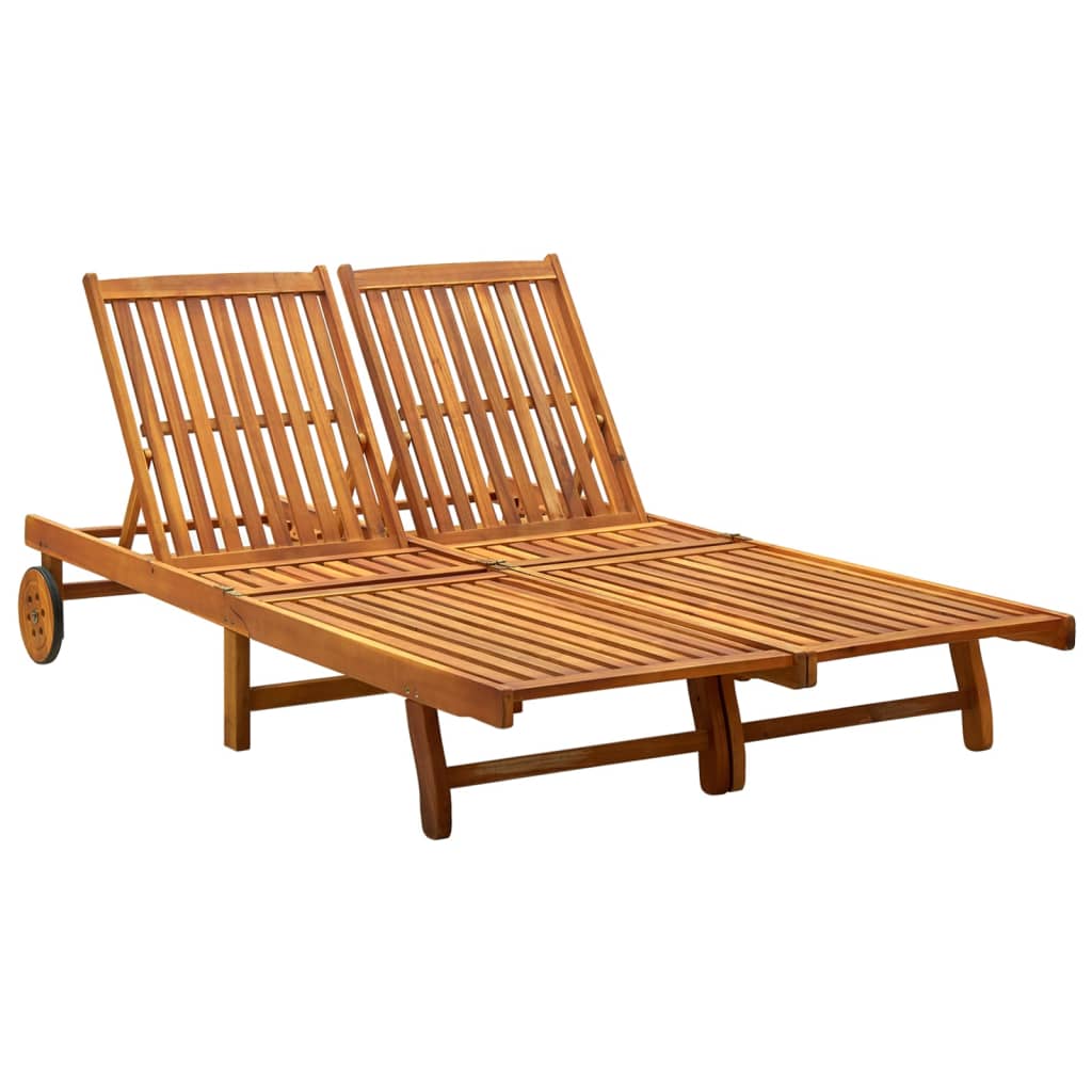 2-Person Sun Lounger Solid Acacia Wood - Brittle & Co