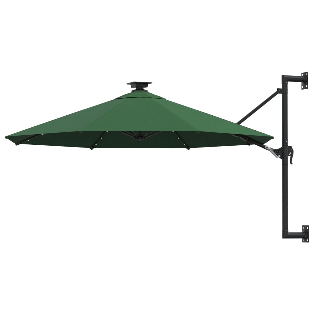 Wall-mounted Parasol with LEDs and Metal Pole 300 cm Green - The Home Maker