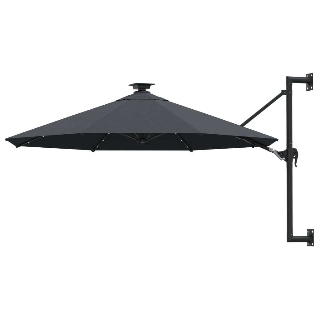Wall-mounted Parasol with LEDs and Metal Pole 300 cm Anthracite - Design Hut
