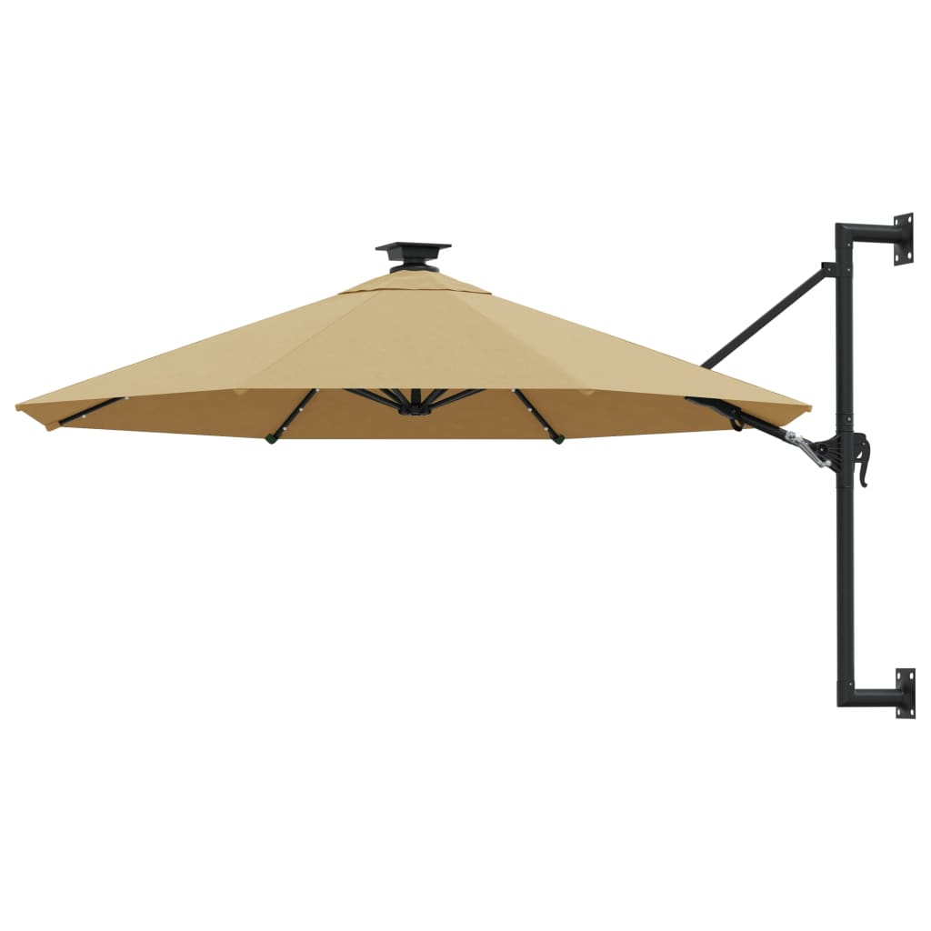Wall-mounted Parasol with LEDs and Metal Pole 300 cm Taupe - Millennium Furniture