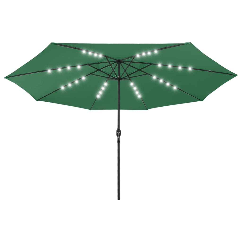 Outdoor Parasol with LED Lights and Metal Pole 400cm Green - Unbeatable Bargains