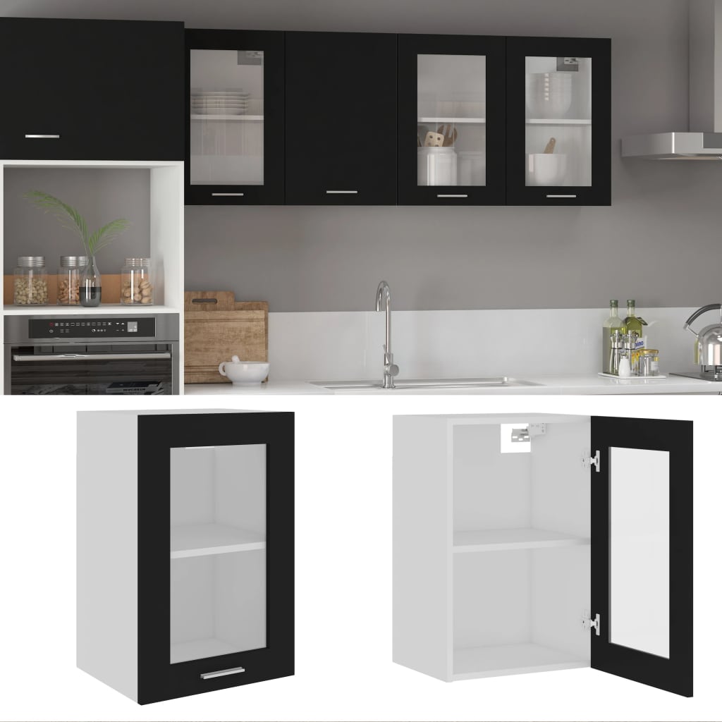 Hanging Glass Cabinet Black 40x31x60 cm Engineered Wood - Unbeatable Bargains