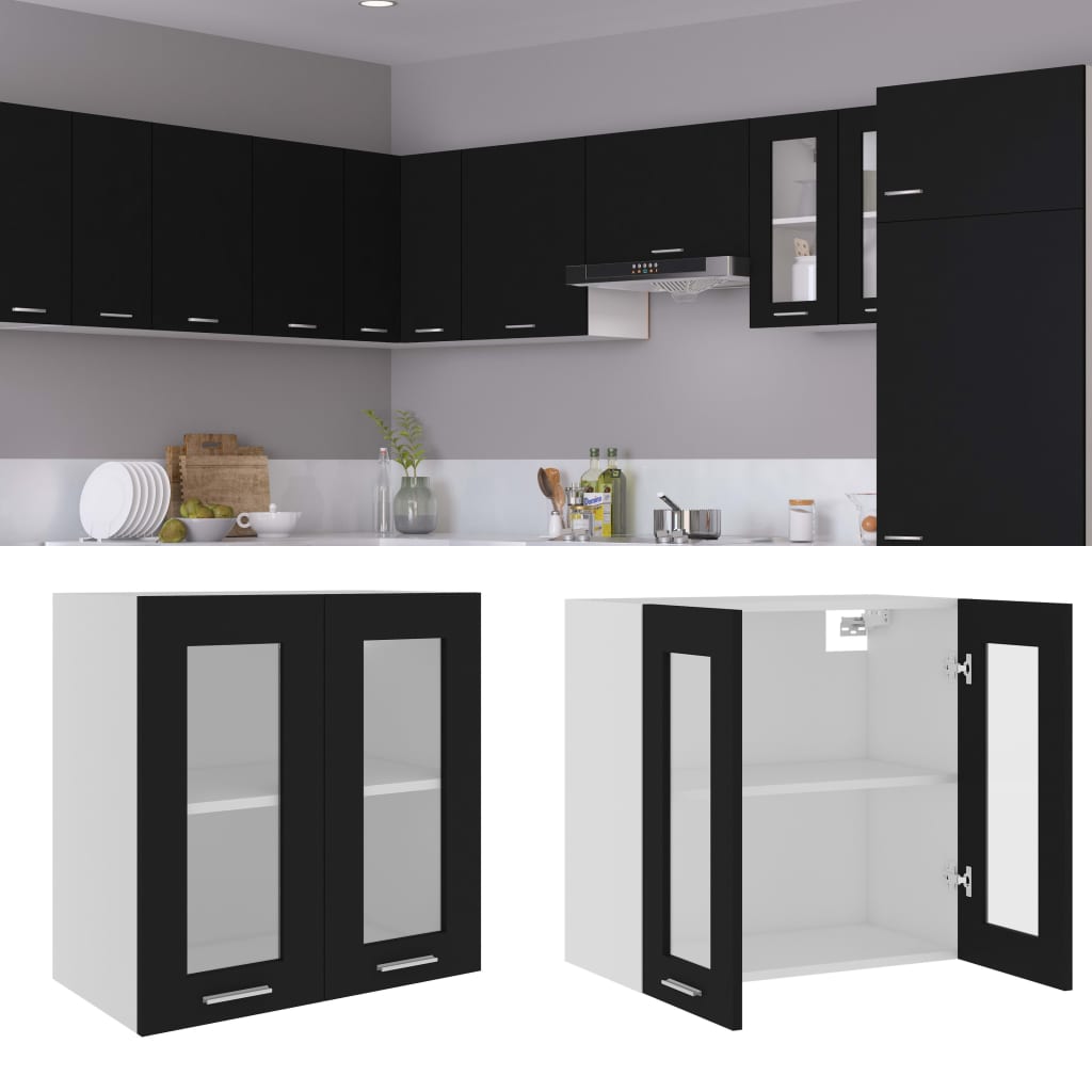 Hanging Glass Cabinet Black 60x31x60 cm Engineered Wood - Millennium Furniture