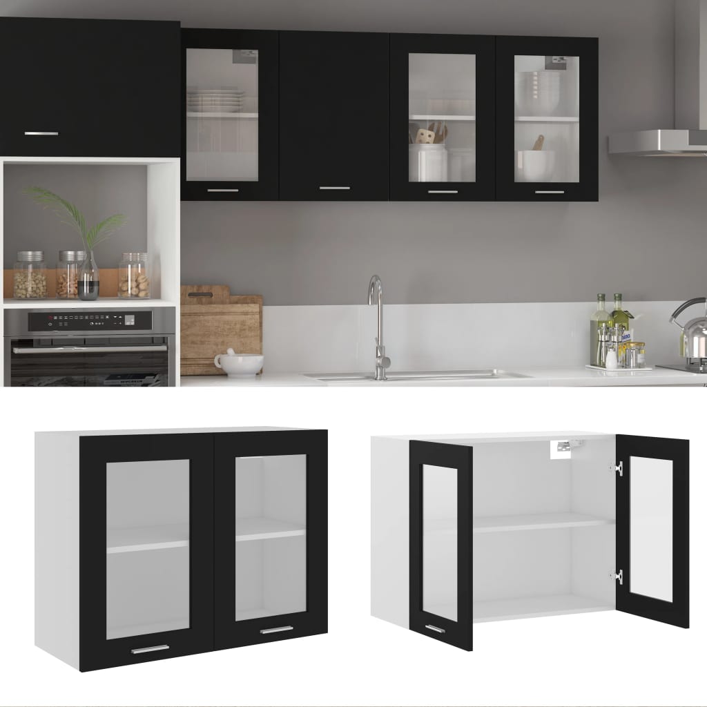 Hanging Glass Cabinet Black 80x31x60 cm Engineered Wood - Decor Base