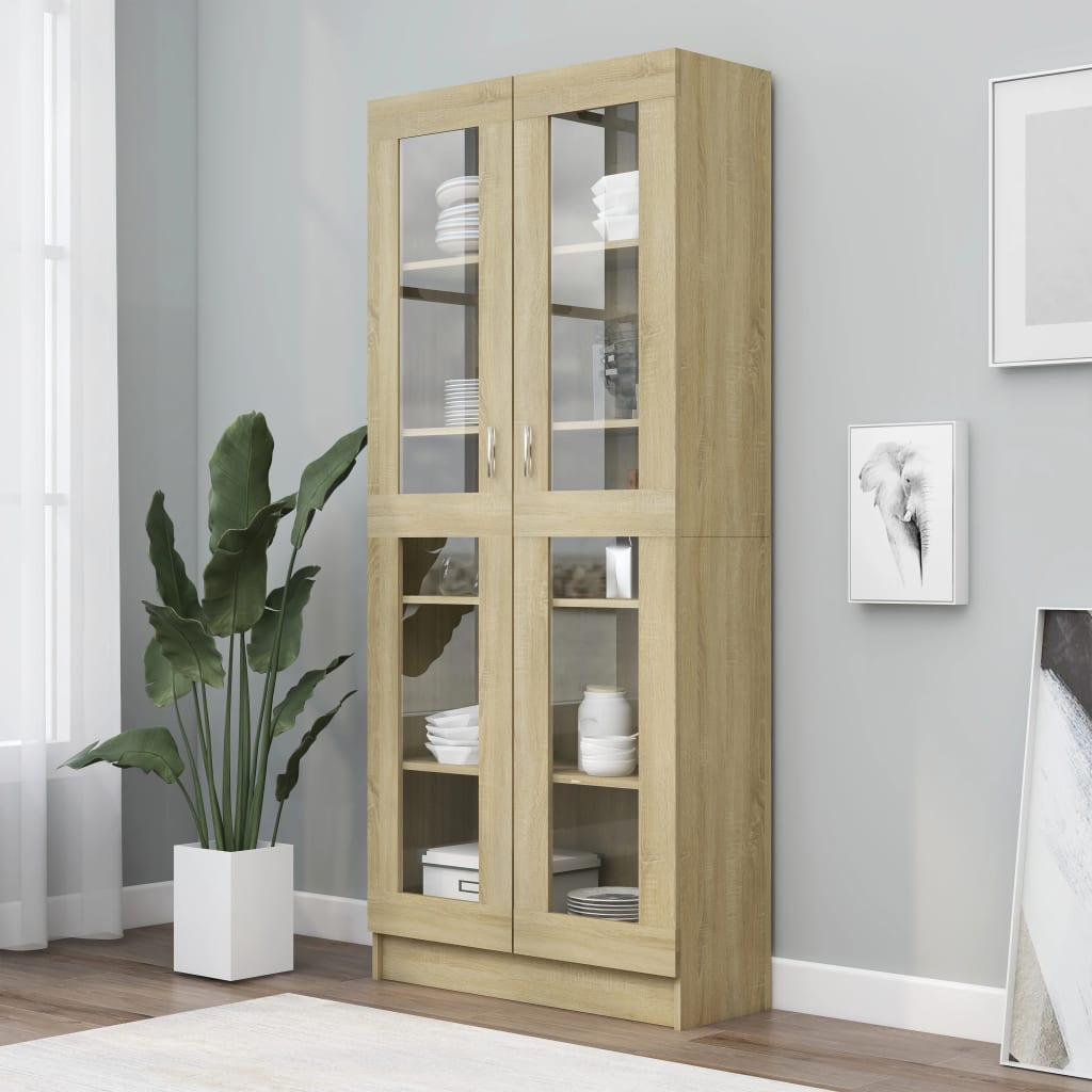 Vitrine Cabinet Sonoma Oak 82.5x30.5x185.5 cm Engineered Wood - Tyrell & Tyrell