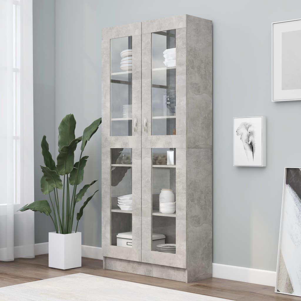 Vitrine Cabinet Concrete Grey 82.5x30.5x185.5 cm Engineered Wood - Sid & Sam