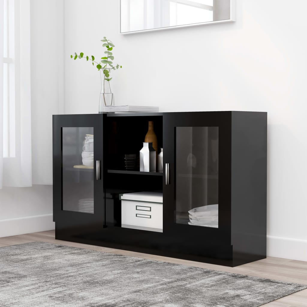Vitrine Cabinet Black 120x30.5x70 cm Engineered Wood - Merlin Deals