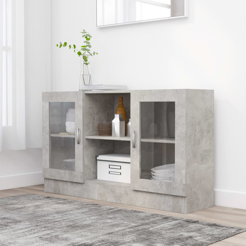 Vitrine Cabinet Concrete Grey 120x30.5x70 cm Engineered Wood - Tyrell & Tyrell