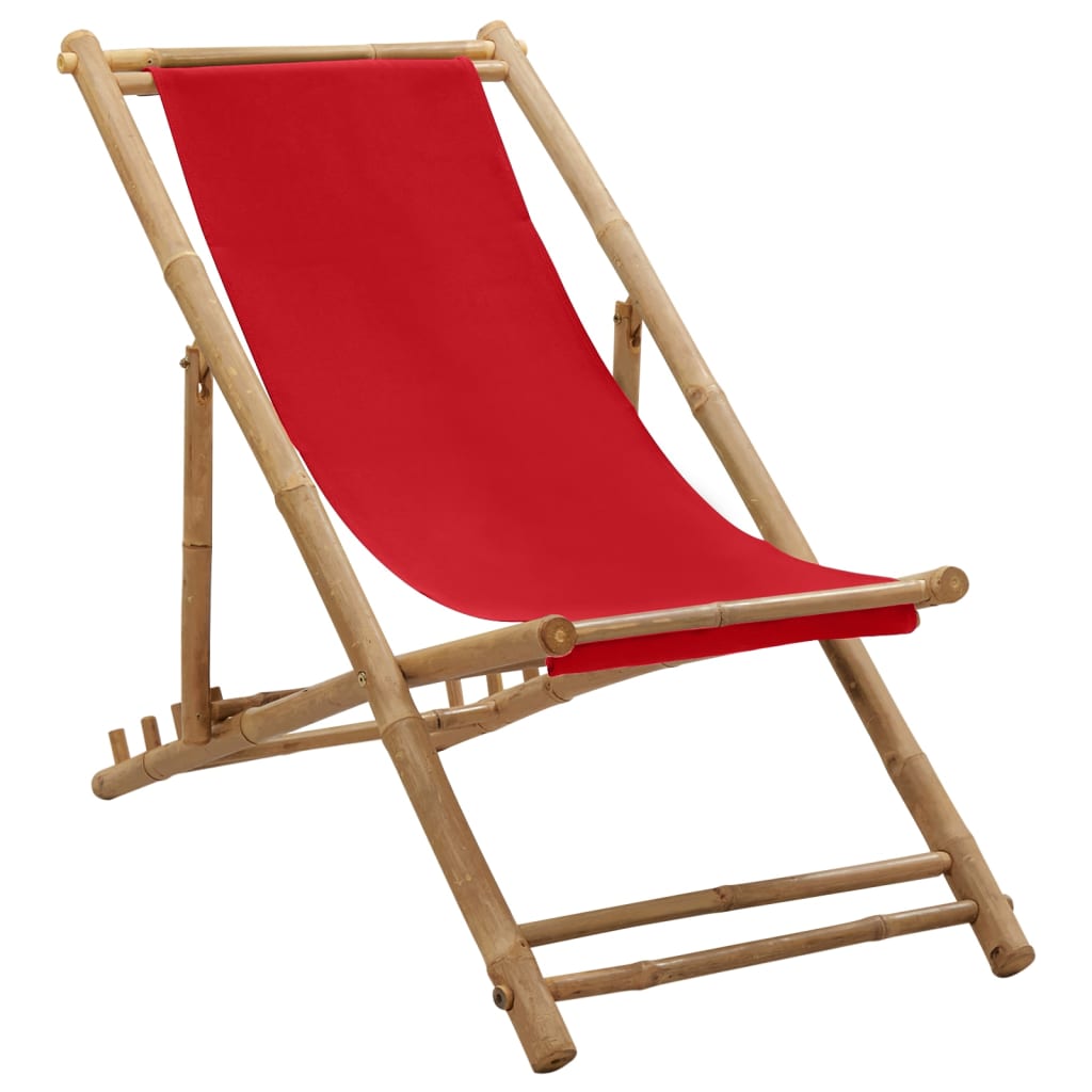 Deck Chair Bamboo and Canvas Red - Brittle & Co