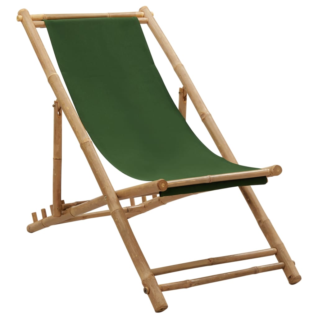Deck Chair Bamboo and Canvas Green - Unbeatable Bargains