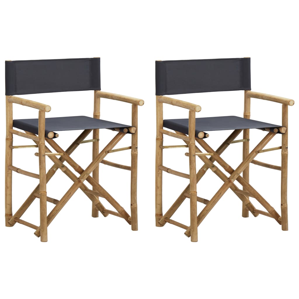 Folding Director's Chairs 2 pcs Dark Grey Bamboo and Fabric - Tyrell & Tyrell
