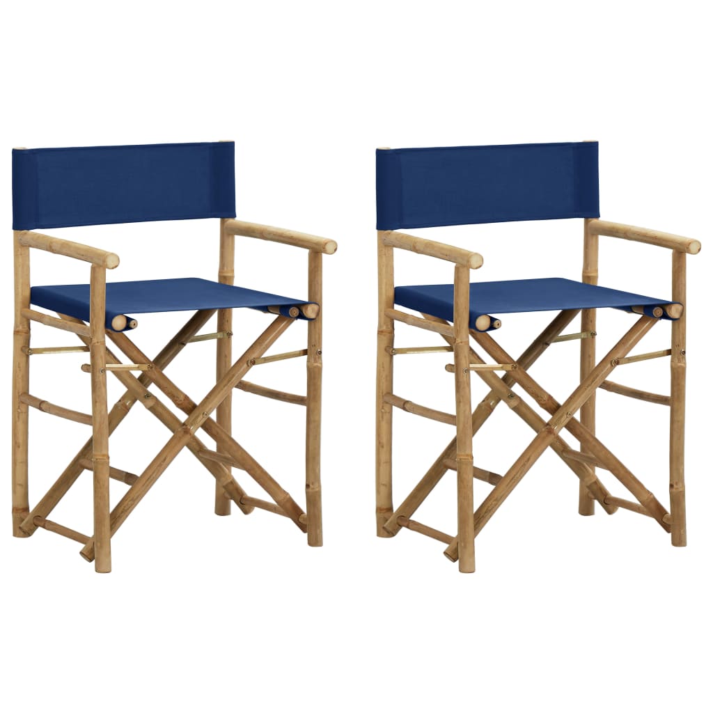 Folding Director's Chairs 2 pcs Blue Bamboo and Fabric - Millennium Furniture